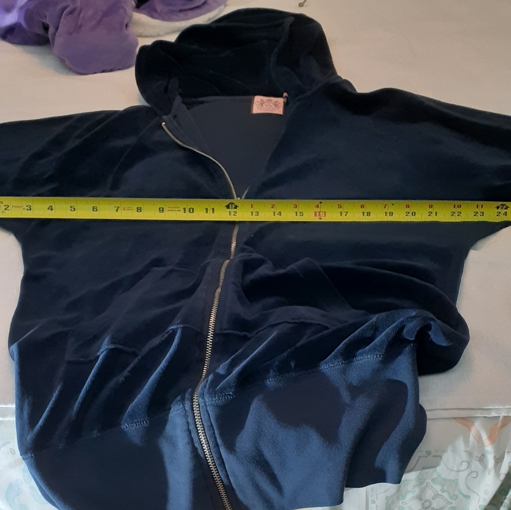 Vintage Juicy Couture Navy Blue Velour Hoodie M - Picture 7 of 12